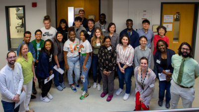 The students and faculty from the GlycoMIP summer school program gathered for a photo. Virginia Tech photo.