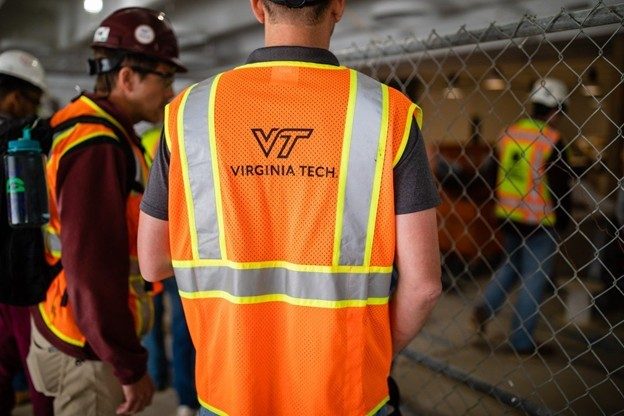 Virginia Tech students tour a construction job site. 