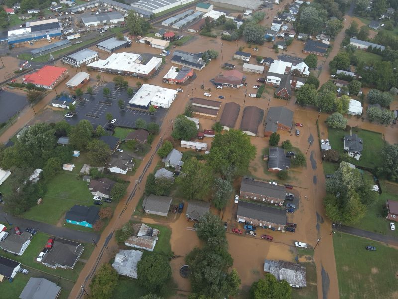 Homes surrounded by flood waters in North Carolina after Helene.