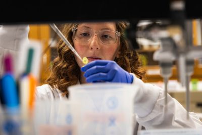 With funding from the National Institute of Mental Health, Kayla Farrell, Ph.D. candidate in the School of Animal Sciences, studies a form of ubiquitous protein in female brains that regulates memory causing post-traumatic stress disorder. Photo by Luke Hayes for Virginia Tech.