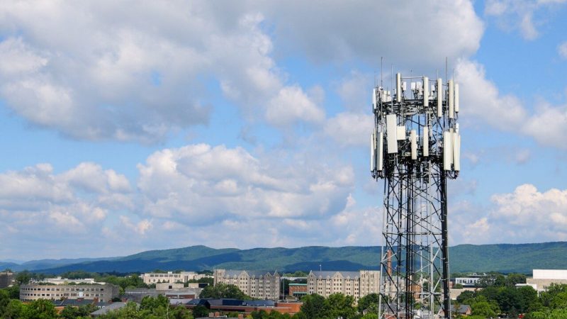 Wireless tower overlooking the city of Blacksburg, VA.