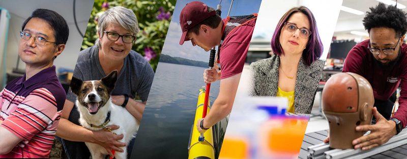 Graphic composition showing multiple researchers from Virginia Tech from left to right. 