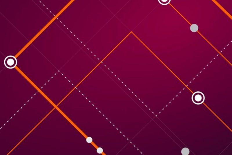 A pattern graphic showing orange solid lines, white dotted lines, and various circles at points.